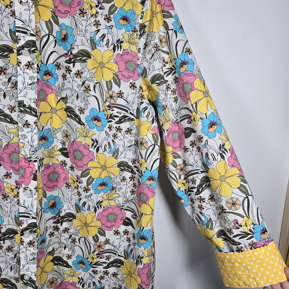 Talbots Vibrant Colorful Floral Cotton Long Sleeve Button Down Shirt Top Size XL - Picture 8 of 12